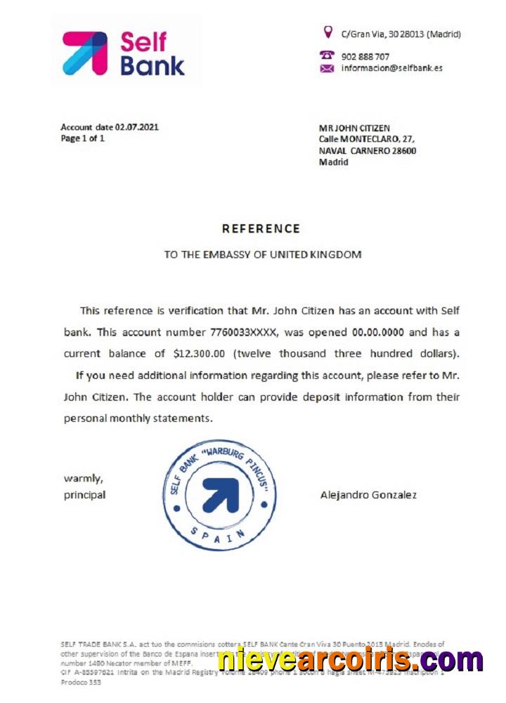 Spain Self bank reference